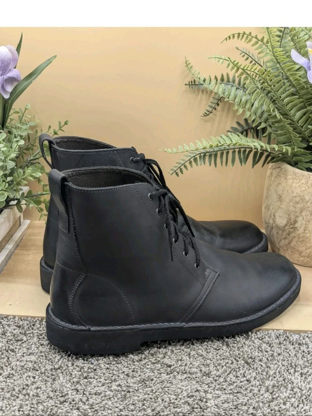 Clark's Bushacre Black Leather Mens Size 12M Chukka Boots Lace Up Casual Dress